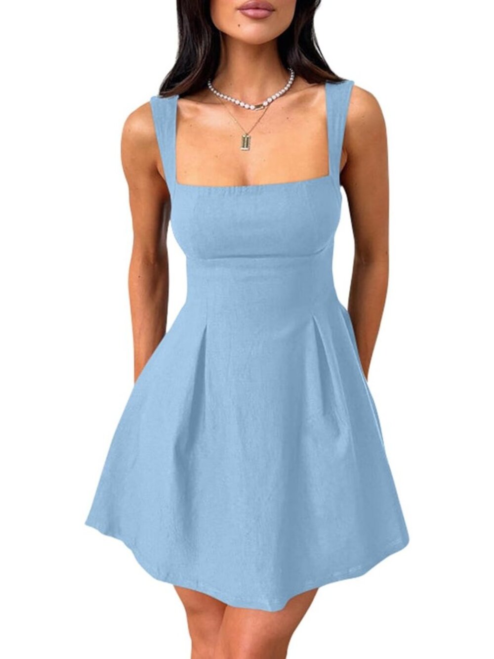 Chic Sleeveless Square Neck A-line Mini Dress with Bow Tie - Perfect for Summer!